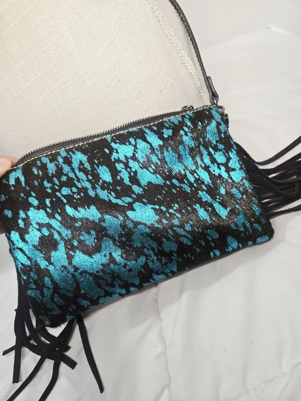 MONTANA WEST Leather Fringe Turquoise Boho Indie Retro Crossbody Cowhide Western